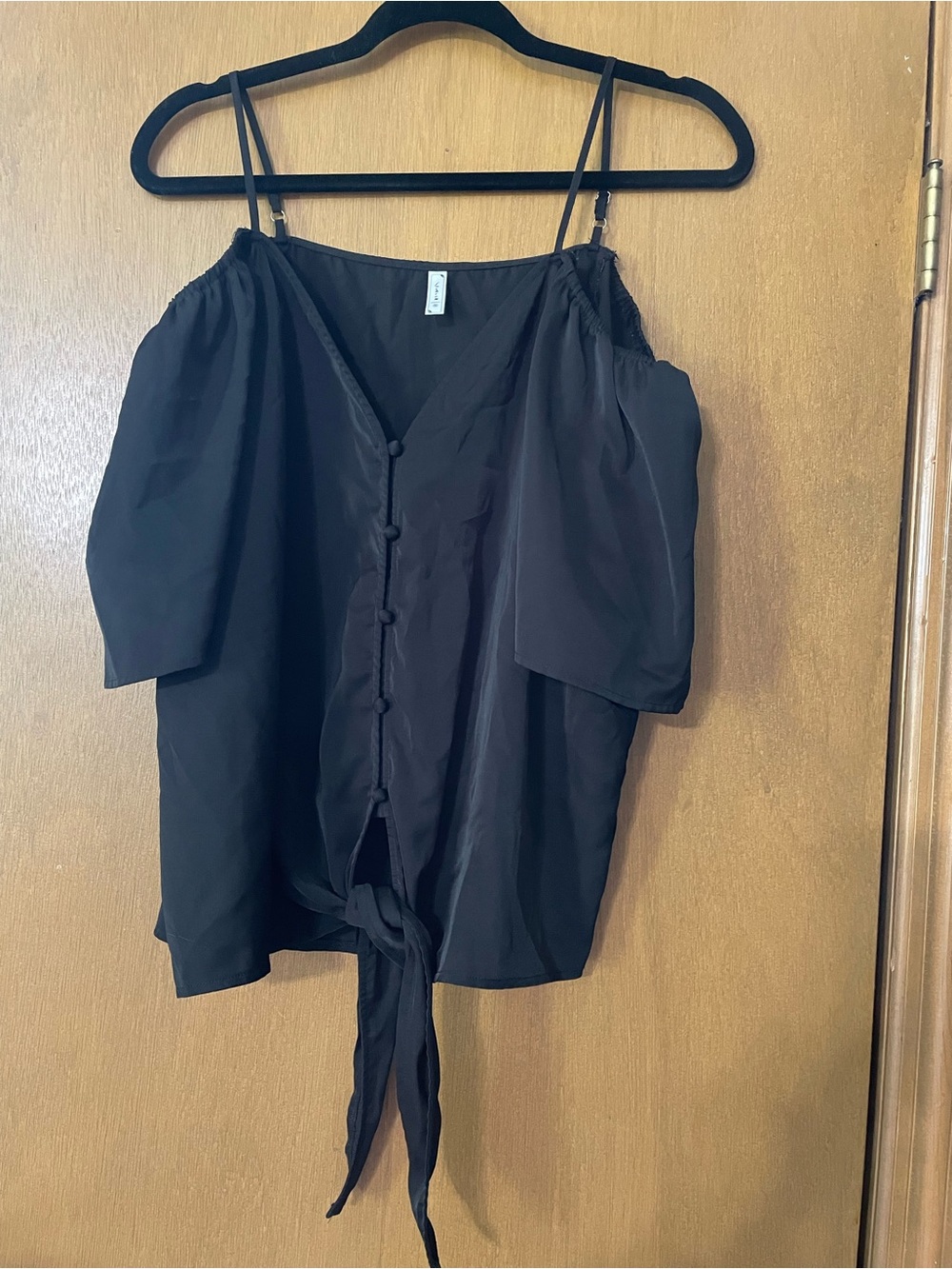 Women’s Black Cold-Shoulder Tie-Front Top